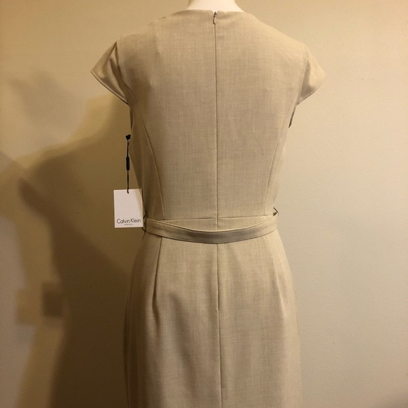 NWT Calvin Klein Tan Cowl Neck Cap Sleeve Dress - Picture 8 of 9